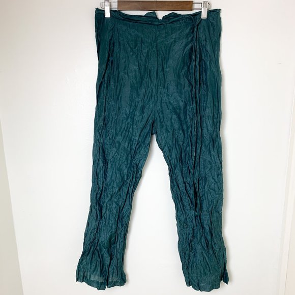 NWT Colour 5 Power green silk blend crinkle pant trouser large - Picture 1 of 7